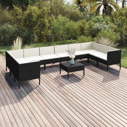 Set Divani da Giardino 11 pz con Cuscini in Polyrattan Nero | homemem39