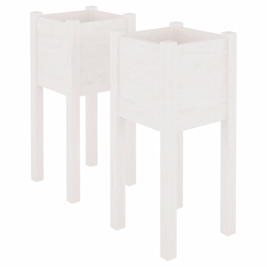 Fioriere da Giardino 2 pz Bianche 31x31x70 cm in Legno di Pino | homemem39