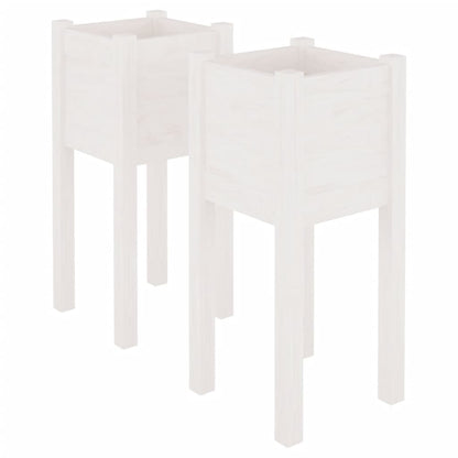 Fioriere da Giardino 2 pz Bianche 31x31x70 cm in Legno di Pino | homemem39