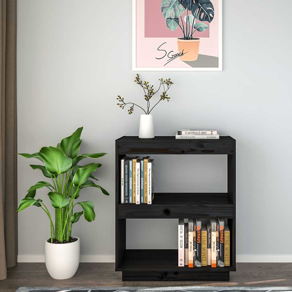 Libreria Nera 60x35x71 cm in Legno Massello di Pino | homemem39