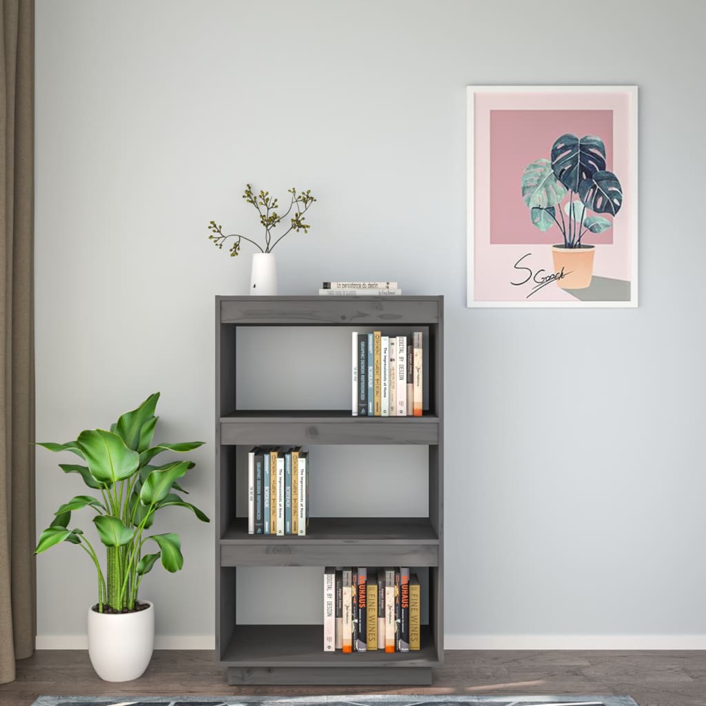 Libreria/Divisorio Grigio 60x35x103cm in Legno Massello di Pino | homemem39