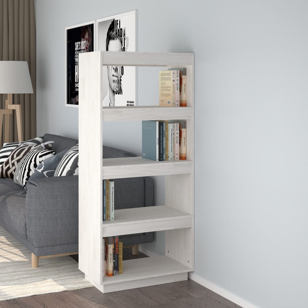 Libreria/Divisorio Bianco 60x35x135 cm Legno Massello di Pino | homemem39