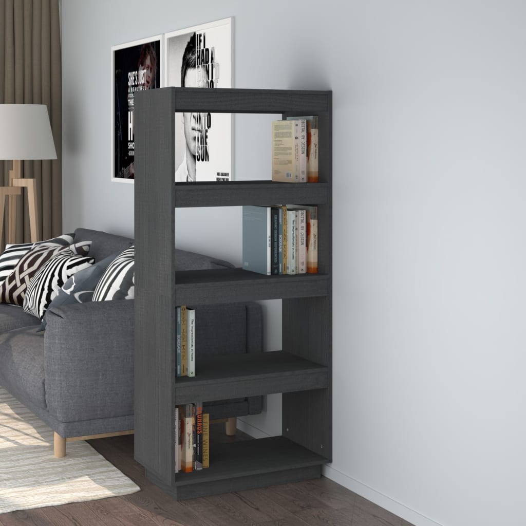 Libreria/Divisorio Grigio 60x35x135cm in Legno Massello di Pino | homemem39