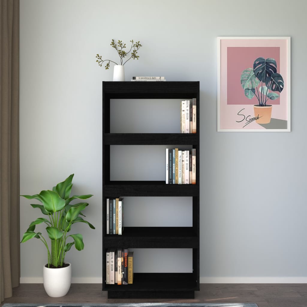 Libreria/Divisorio Nero 60x35x135 cm in Legno Massello di Pino | homemem39