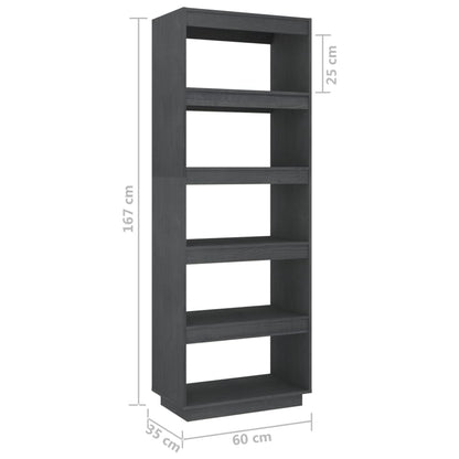 Libreria/Divisorio Grigio 60x35x167cm in Legno Massello di Pino | homemem39