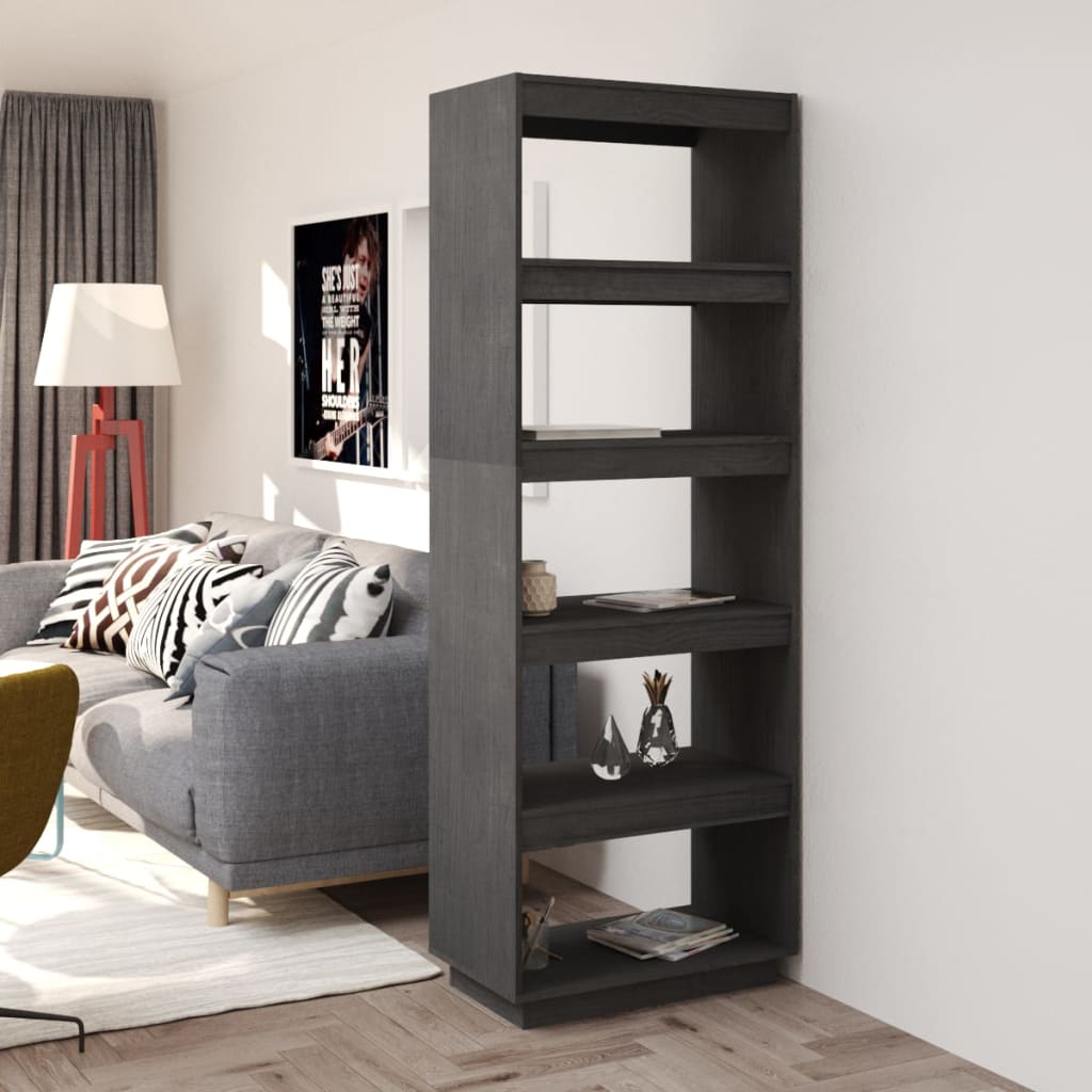 Libreria/Divisorio Grigio 60x35x167cm in Legno Massello di Pino | homemem39