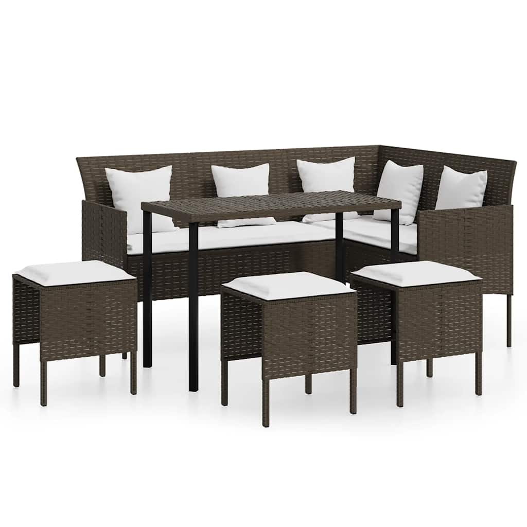 Set Divano a L con Cuscini 5 pz Marrone in Polyrattan - homemem39