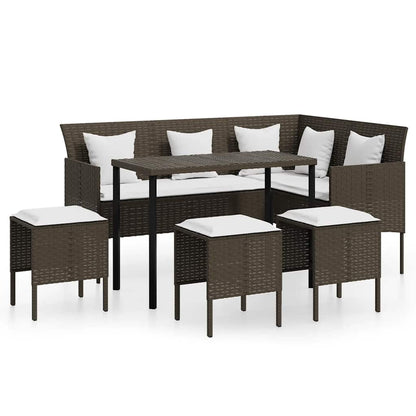 Set Divano a L con Cuscini 5 pz Marrone in Polyrattan - homemem39