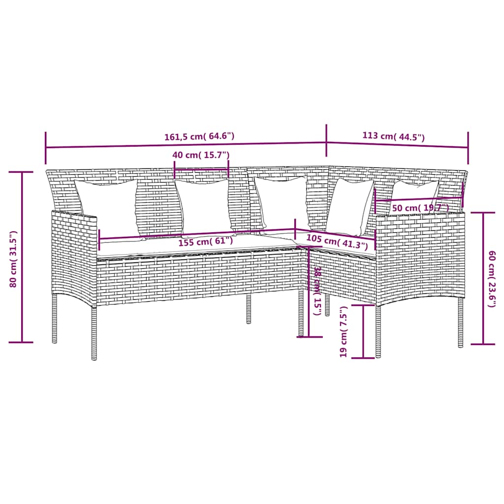 Set Divano a L con Cuscini 5 pz Grigio in Polyrattan | homemem39
