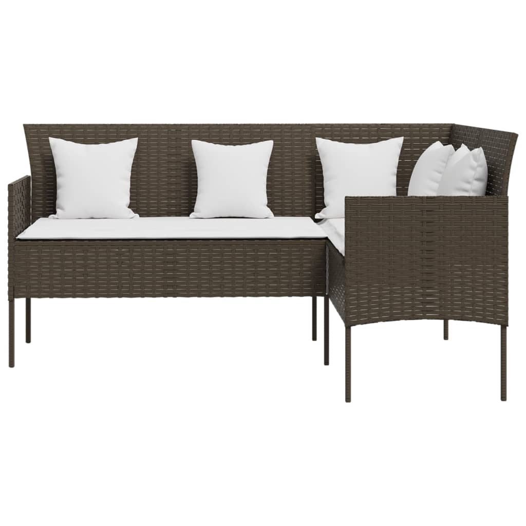 Divano a Forma di L con Cuscini in Polyrattan Marrone | homemem39
