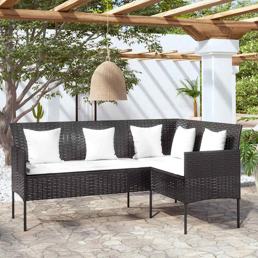 Divano a Forma di L con Cuscini in Polyrattan Nero | homemem39