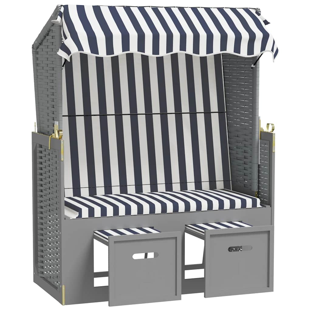 Strandkorb con Tettoia Polyrattan e Legno Massello Blu e Bianco | homemem39