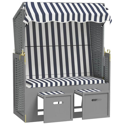 Strandkorb con Tettoia Polyrattan e Legno Massello Blu e Bianco | homemem39