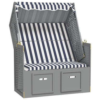 Strandkorb con Tettoia Polyrattan e Legno Massello Blu e Bianco | homemem39