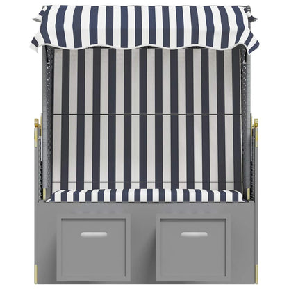 Strandkorb con Tettoia Polyrattan e Legno Massello Blu e Bianco | homemem39