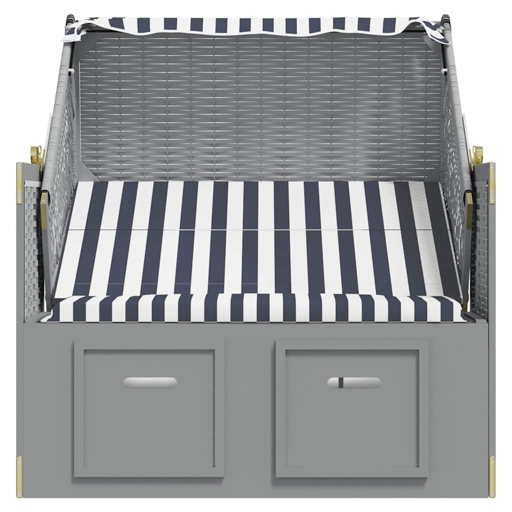 Strandkorb con Tettoia Polyrattan e Legno Massello Blu e Bianco | homemem39