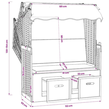 Strandkorb con Tettoia Polyrattan e Legno Massello Blu e Bianco | homemem39