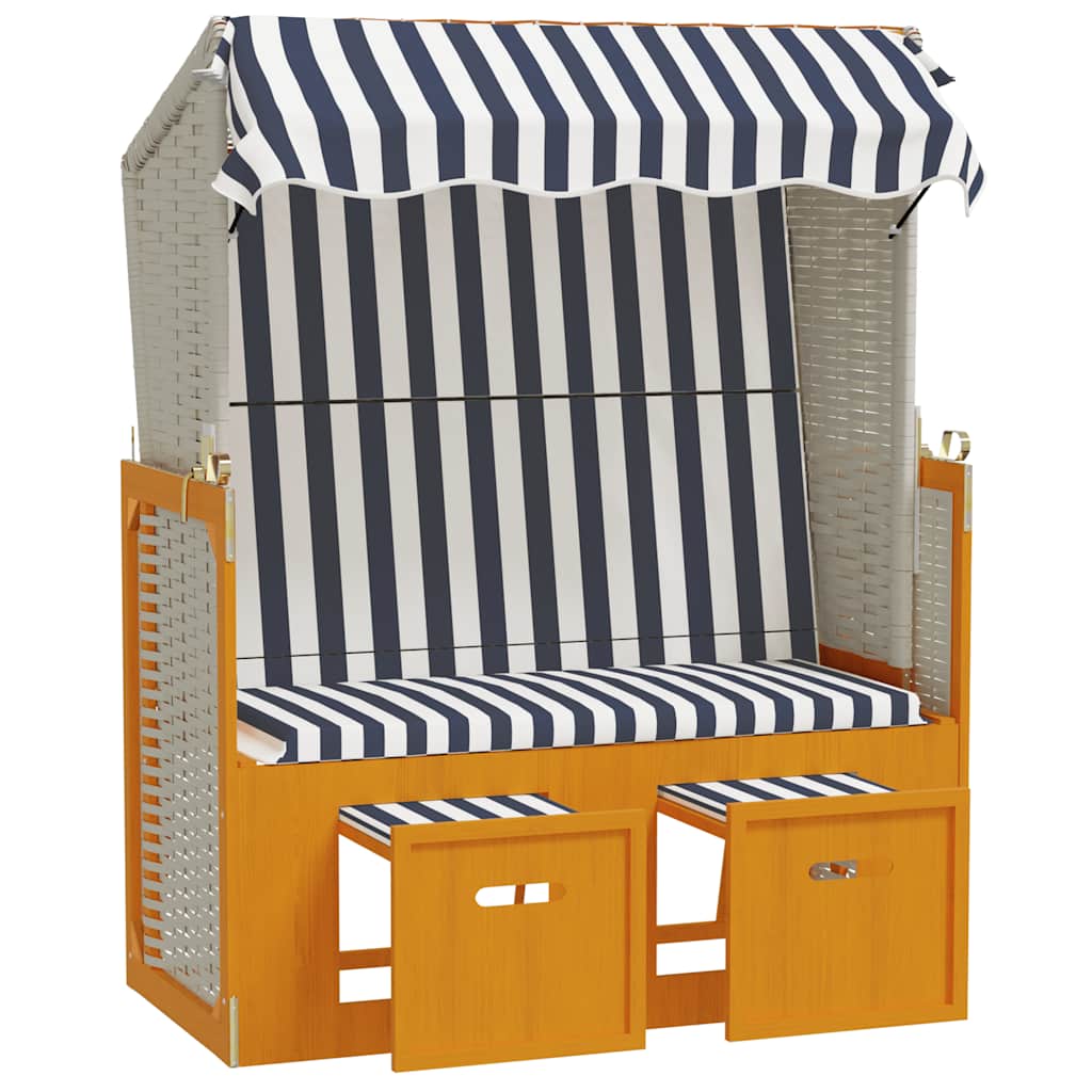 Strandkorb con Tettoia Polyrattan e Legno Massello Bianco e Blu | homemem39