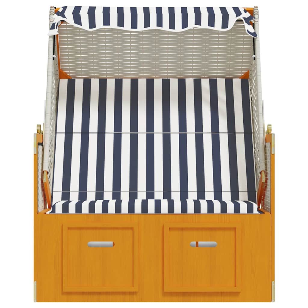 Strandkorb con Tettoia Polyrattan e Legno Massello Bianco e Blu | homemem39