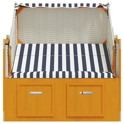 Strandkorb con Tettoia Polyrattan e Legno Massello Bianco e Blu | homemem39