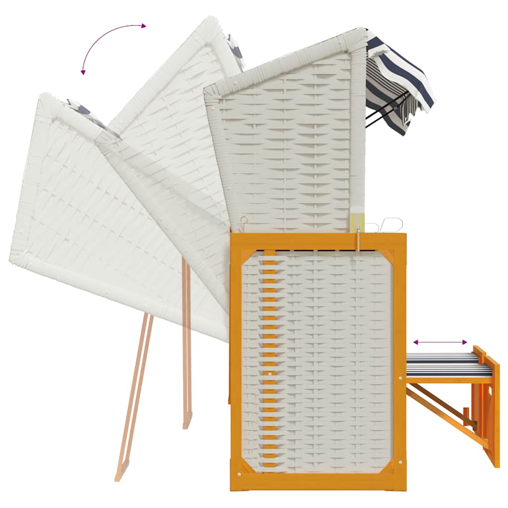 Strandkorb con Tettoia Polyrattan e Legno Massello Bianco e Blu | homemem39