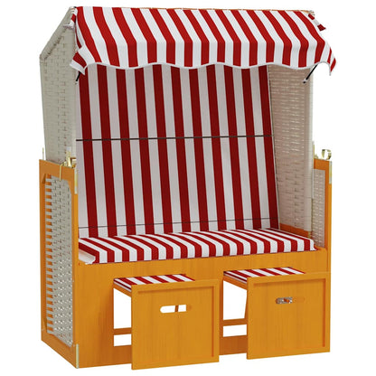 Strandkorb con Tettoia Polyrattan e Legno Massello Rosso Bianco | homemem39