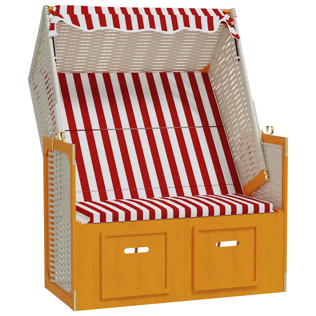 Strandkorb con Tettoia Polyrattan e Legno Massello Rosso Bianco | homemem39
