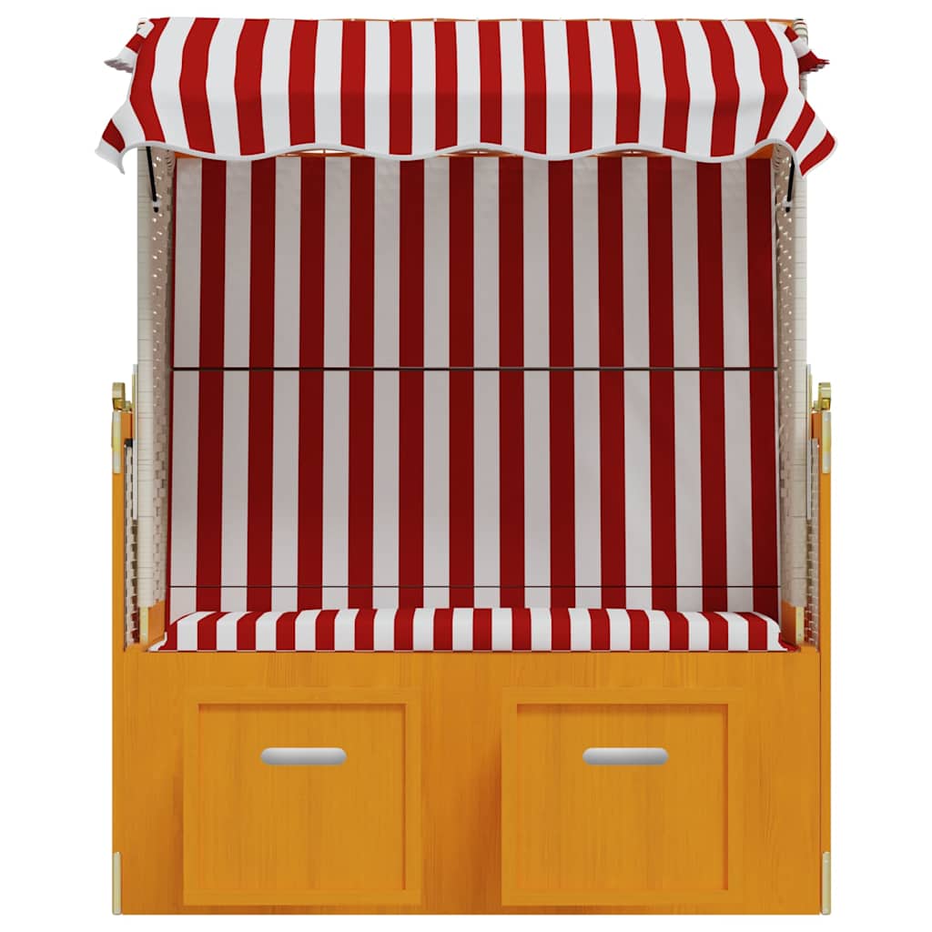 Strandkorb con Tettoia Polyrattan e Legno Massello Rosso Bianco | homemem39