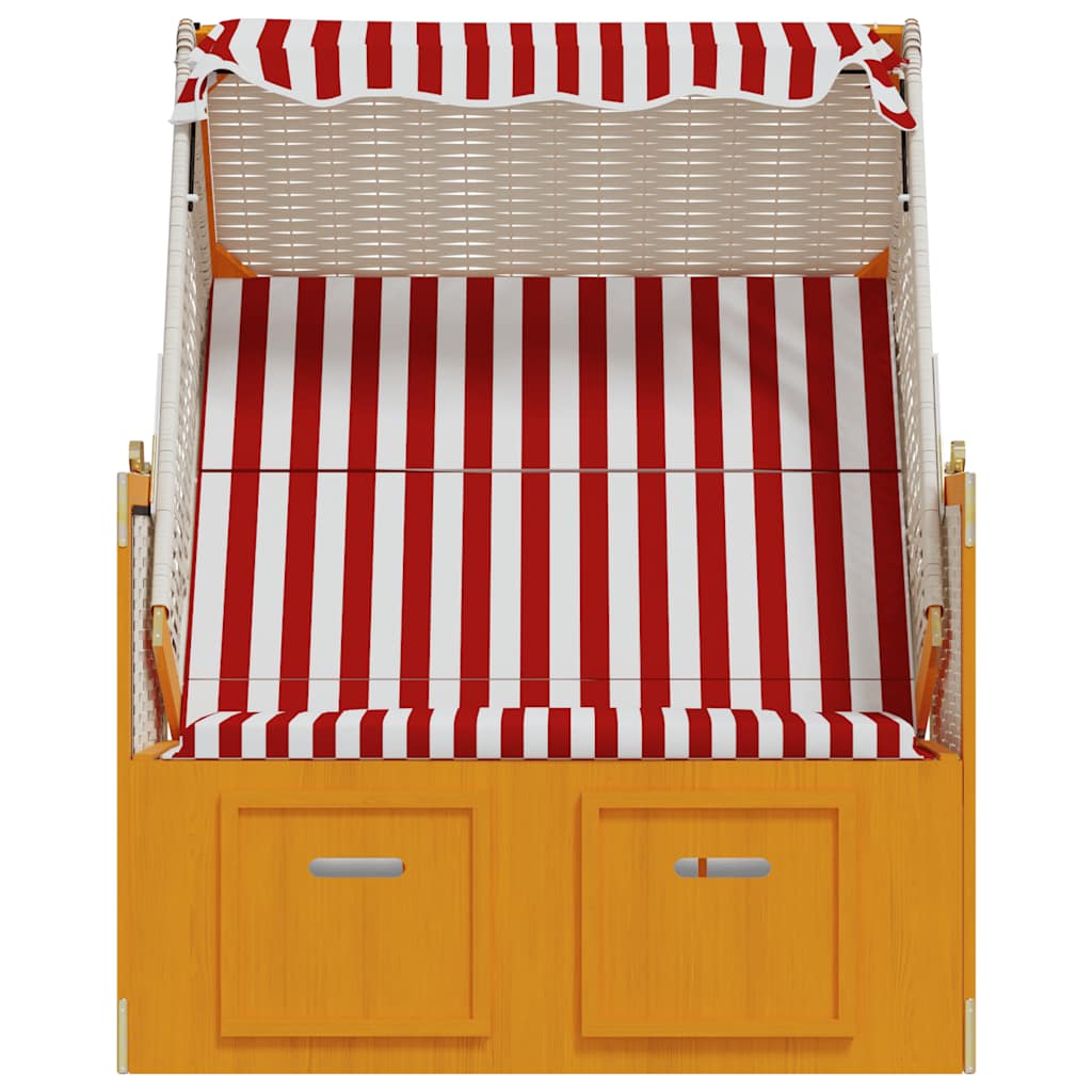 Strandkorb con Tettoia Polyrattan e Legno Massello Rosso Bianco | homemem39