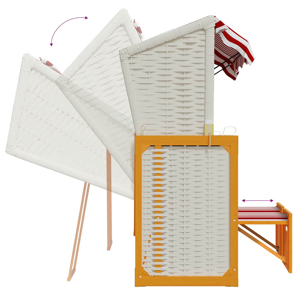 Strandkorb con Tettoia Polyrattan e Legno Massello Rosso Bianco | homemem39