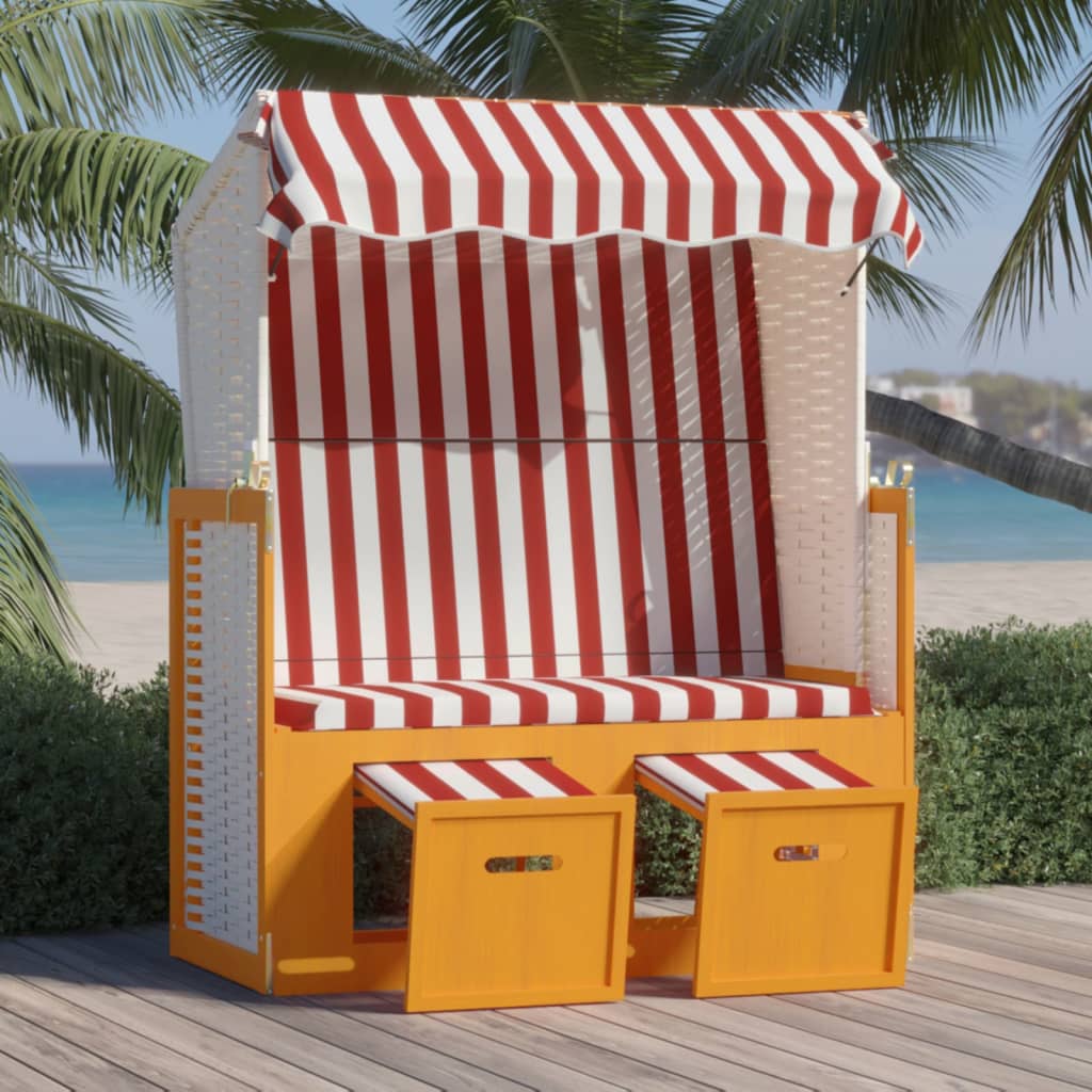 Strandkorb con Tettoia Polyrattan e Legno Massello Rosso Bianco | homemem39