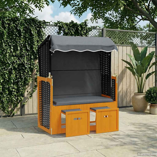 Strandkorb e Tettoria Polyrattan Legno Massello Nero Antracite | homemem39