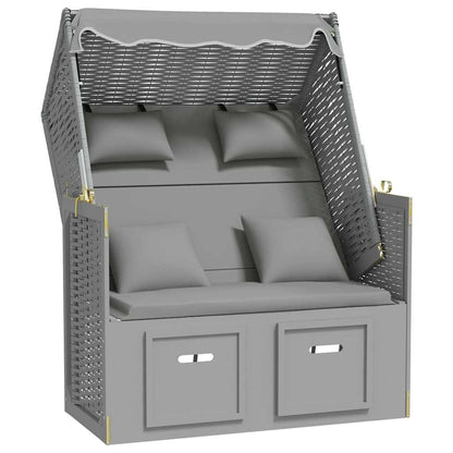 Strandkorb con Cuscini in Polyrattan e Legno Massello Grigio | homemem39