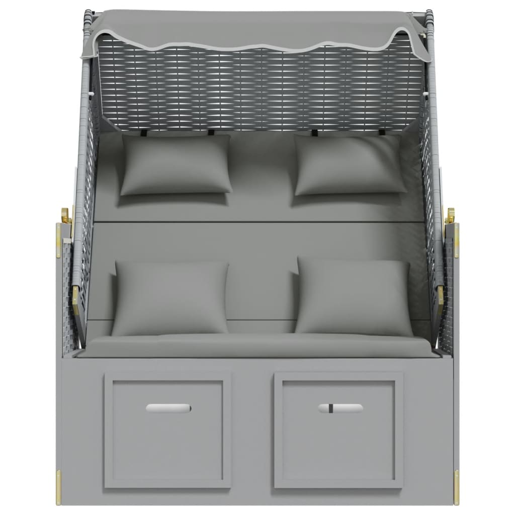 Strandkorb con Cuscini in Polyrattan e Legno Massello Grigio | homemem39