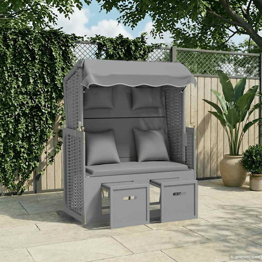 Strandkorb con Cuscini in Polyrattan e Legno Massello Grigio | homemem39