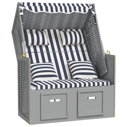 Strandkorb con Cuscini Polyrattan e Legno Massello Blu e Bianco | homemem39