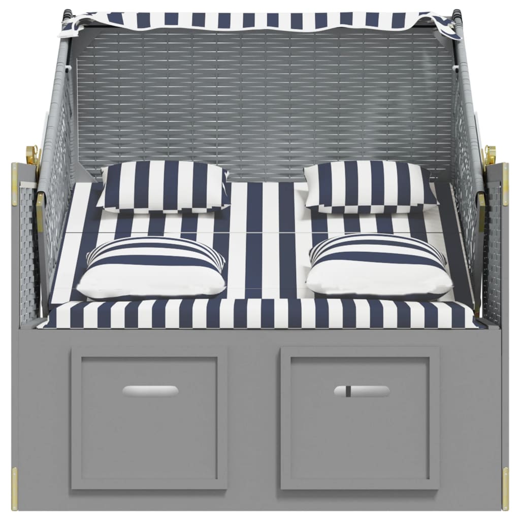 Strandkorb con Cuscini Polyrattan e Legno Massello Blu e Bianco | homemem39
