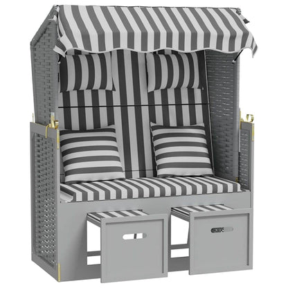 Strandkorb Cuscini Polyrattan e Legno Massello Grigio e Bianco | homemem39