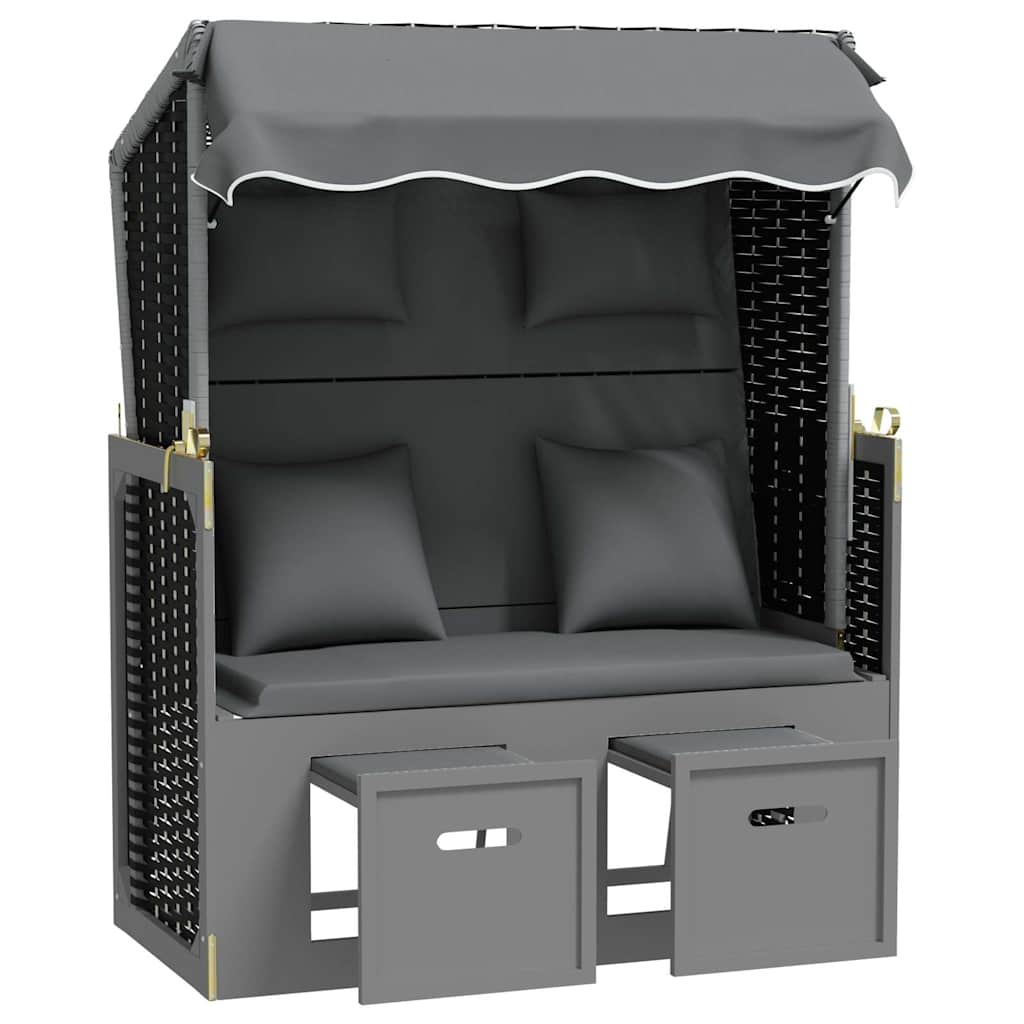 Strandkorb Cuscini Polyrattan e Legno Massello Antracite e Nero | homemem39
