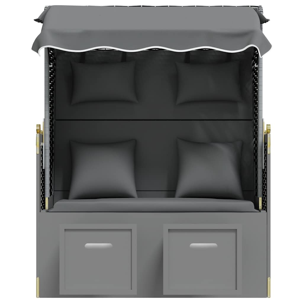 Strandkorb Cuscini Polyrattan e Legno Massello Antracite e Nero | homemem39