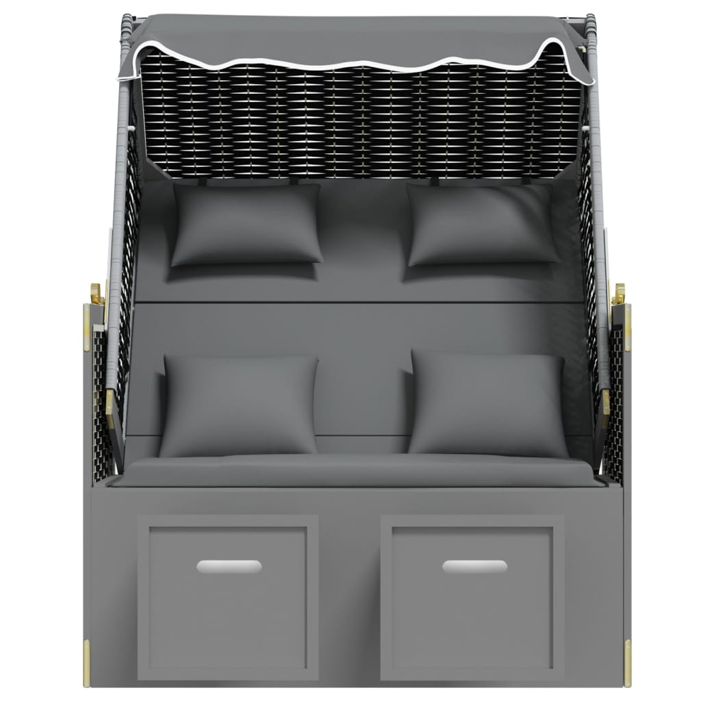 Strandkorb Cuscini Polyrattan e Legno Massello Antracite e Nero | homemem39
