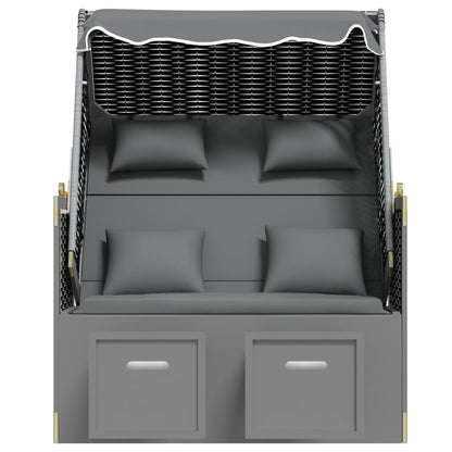 Strandkorb Cuscini Polyrattan e Legno Massello Antracite e Nero | homemem39