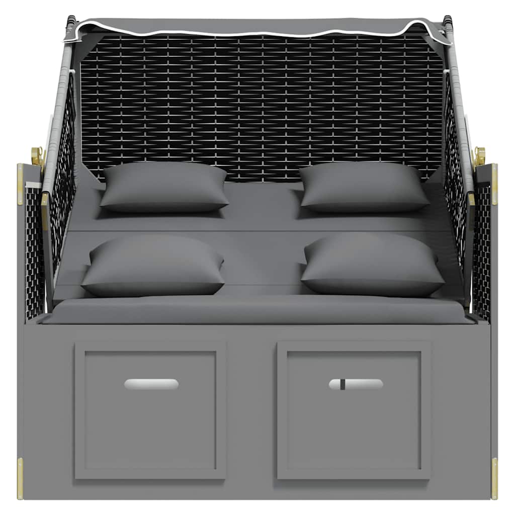 Strandkorb Cuscini Polyrattan e Legno Massello Antracite e Nero | homemem39