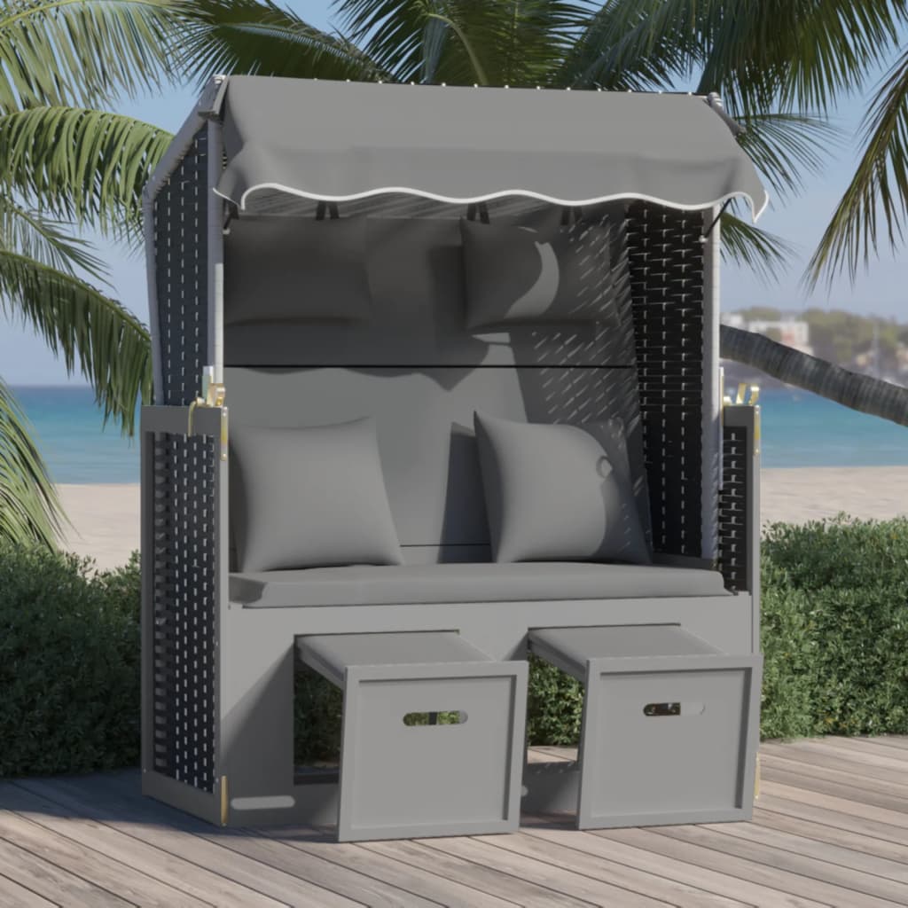 Strandkorb Cuscini Polyrattan e Legno Massello Antracite e Nero | homemem39