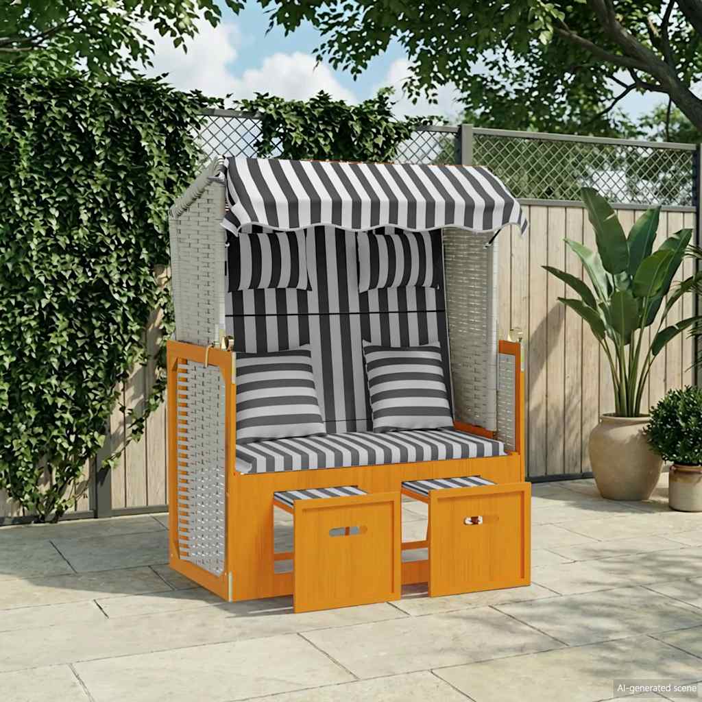 Strandkorb con Cuscini Polyrattan Legno Massello Bianco Grigio | homemem39