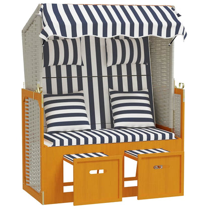 Strandkorb con Cuscini in Polyrattan Legno Massello Bianco Blu