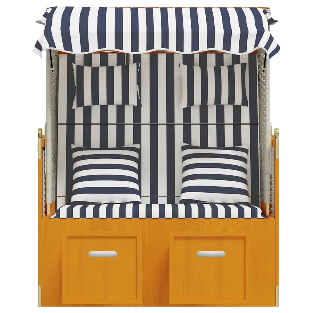 Strandkorb con Cuscini in Polyrattan Legno Massello Bianco Blu
