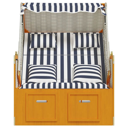 Strandkorb con Cuscini in Polyrattan Legno Massello Bianco Blu