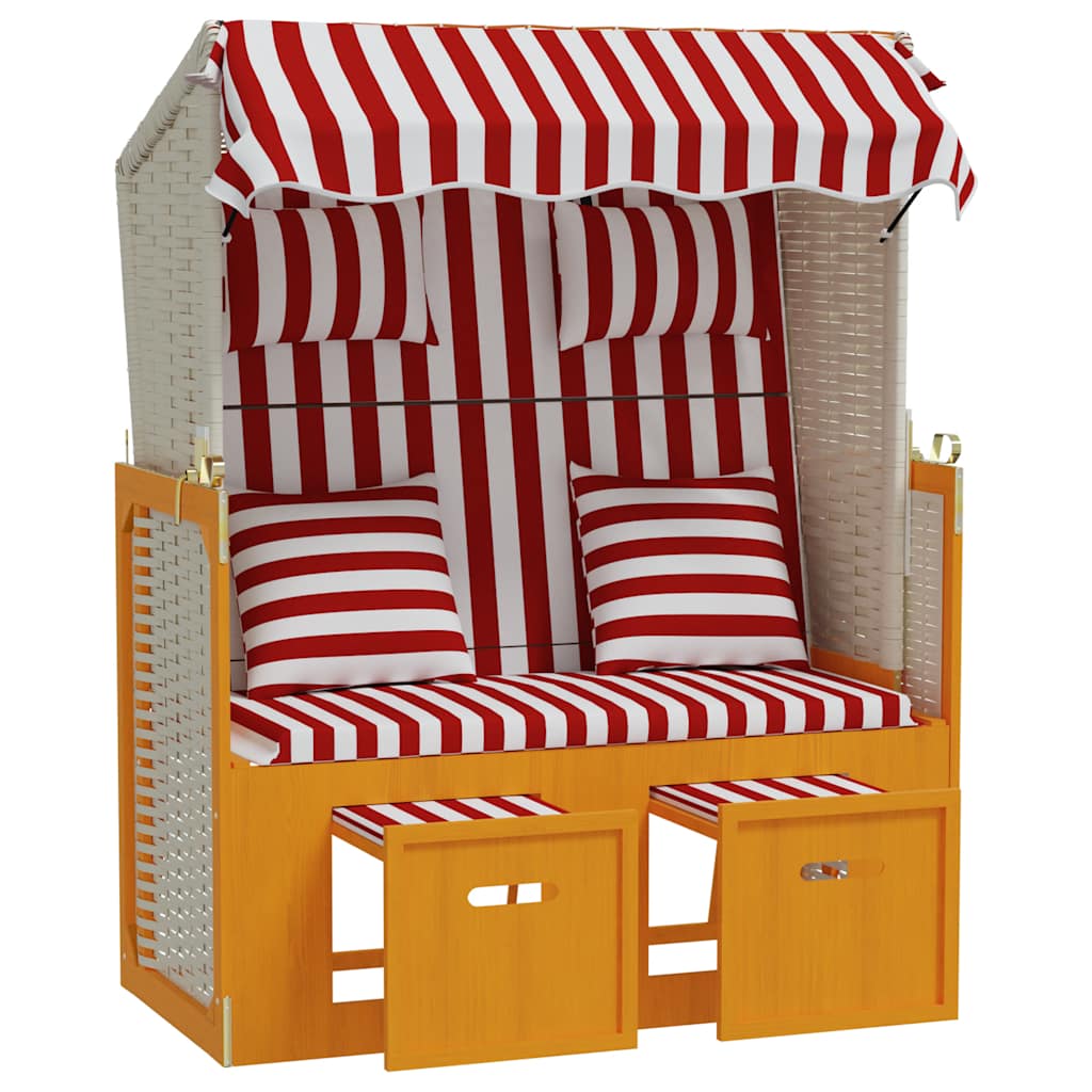 Strandkorb con Cuscini Polyrattan e Legno Massello Rosso Bianco | homemem39