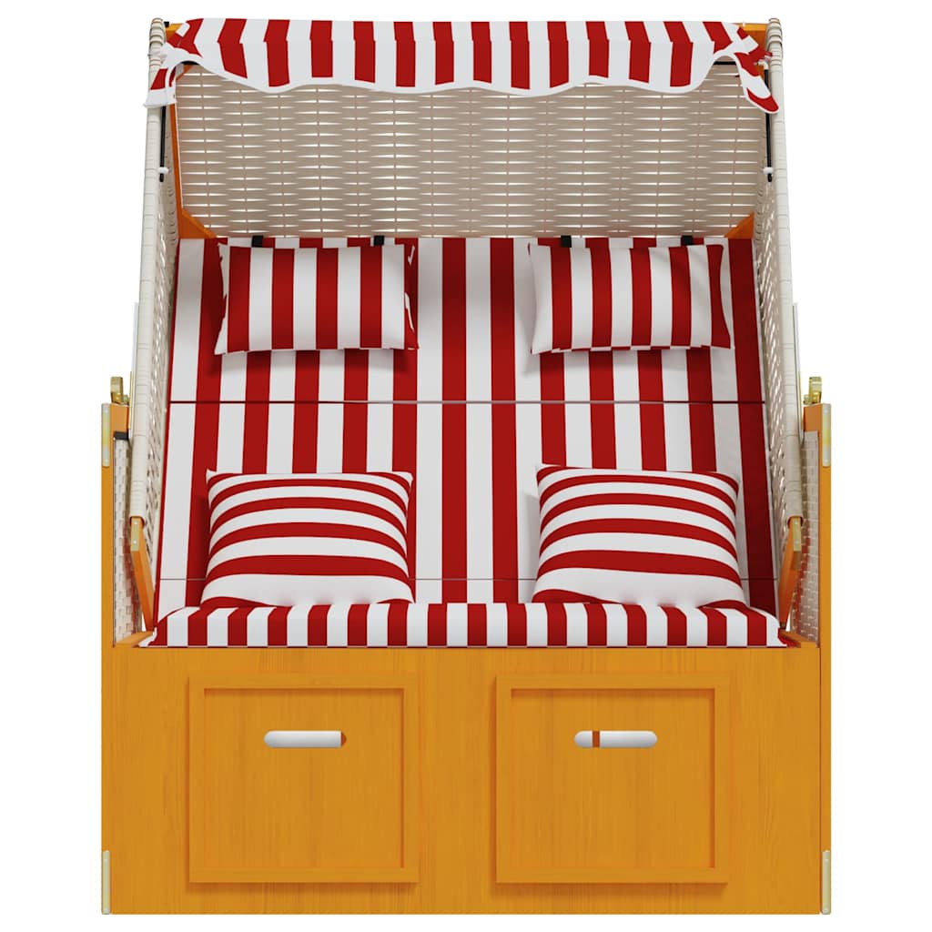 Strandkorb con Cuscini Polyrattan e Legno Massello Rosso Bianco | homemem39